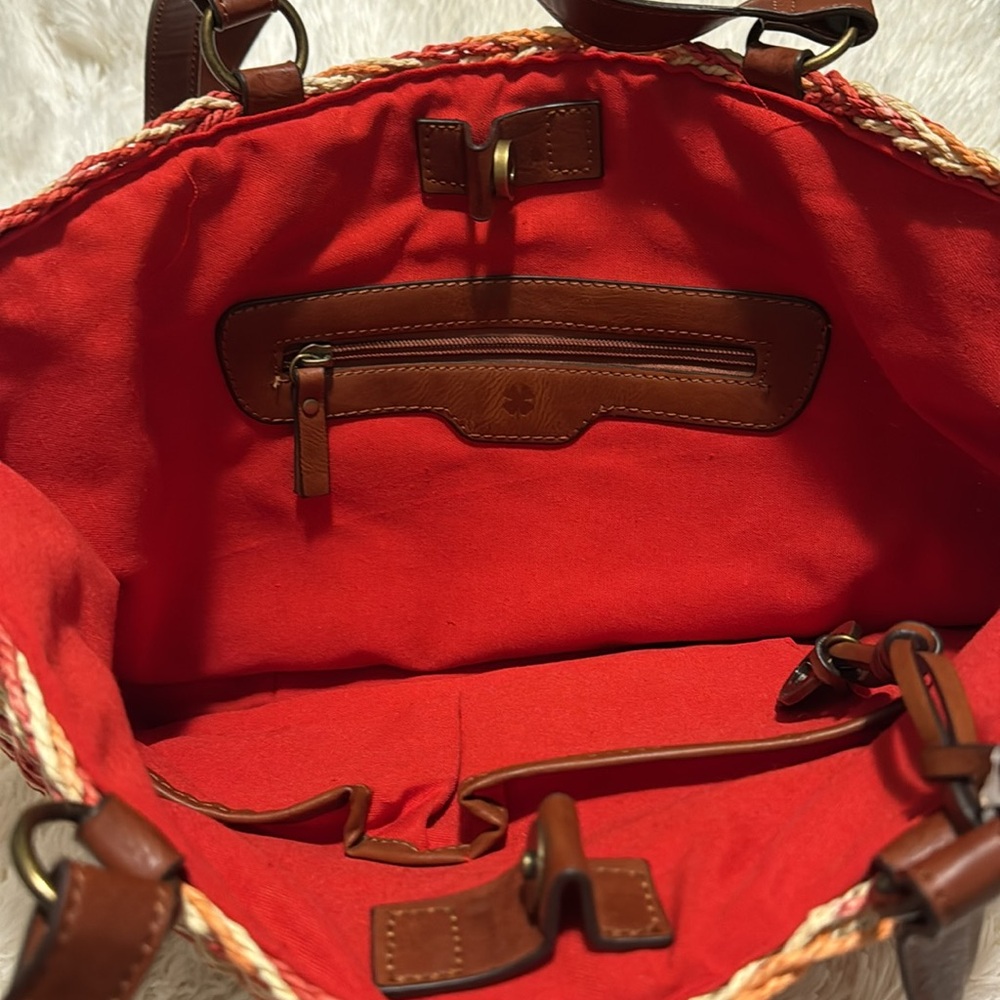 Lucky Brand ๐ Red, Orange, & Tan Woven Straw Tote Bag w/ Brown Handles Nโฆ - Picture 14 of 16